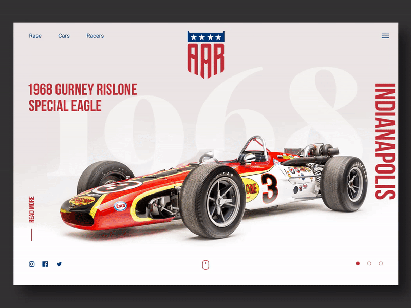 Car Profile for AAR (All American Racers) Promo Concept 1980s ae after effect animation car concept design eagle formula indianapolis interaction interface promo race racing slider sport ui ux web