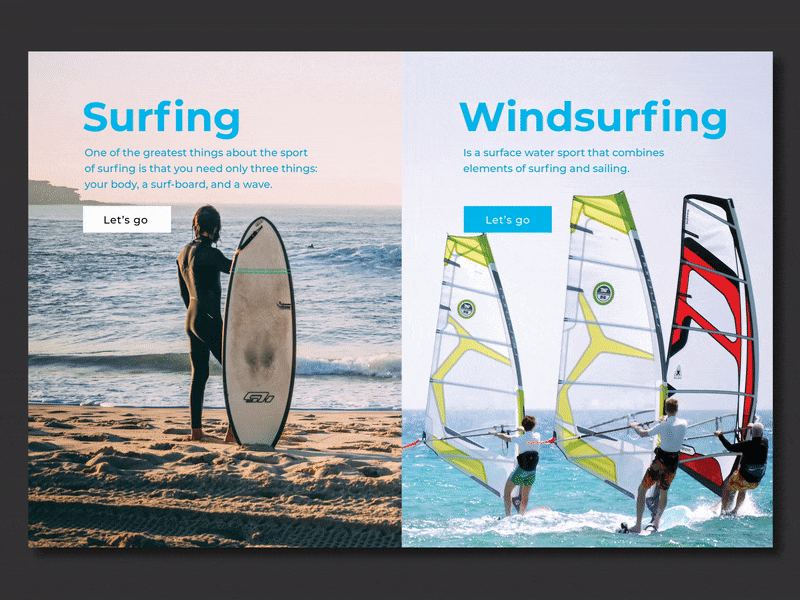 Surfing E-commerce interface ae after effect animation board concept design ecommerce interaction interface promo site slider sport surf surfboard surfing ui ux web windsurfing