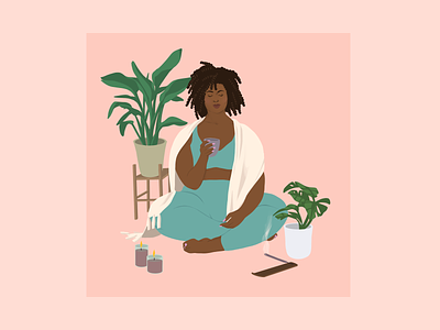 Self Care digital art digital illustration illustration motivation relax ritual self care tea woman yoga