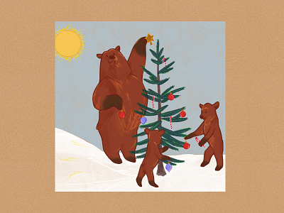 Merry and Bright animals bears cheerful christmas christmas tree decorations digital art digital illustration holiday holidays illustration