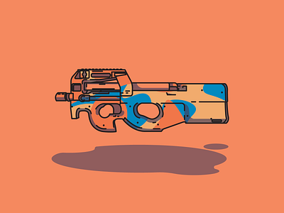 P90 illustration design flat gun illustration illustrator minimal p90 rifle vector