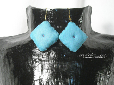 Orecchini Cuscino Azzurri beautiful blue colour design earrings handmade minipillows photography pillow recycle
