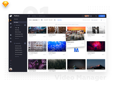 Video Platform • Video Listing catalogue dark file manager interface light lines listing manager material tiles ui uidesign video