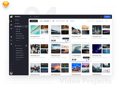 Video Platform • Video Projects dark light listing material preview tiles ui ui dashboard uidesign users video video app