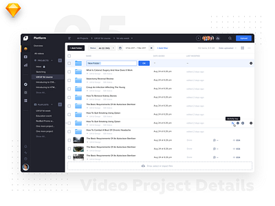 Video Platform • Video Project • Details dark dashboard dashboard ui design file manager files light lines listing material project uidesign video white