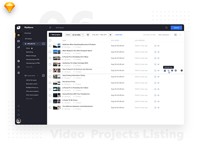 Video Platform • Video Projects • Listing dashboard dashboard design design app file manager flat design light material minimalistic overview platform uid uidesign video web app web app design