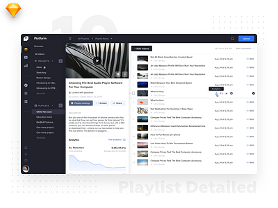 VideoPlatform • Playlist details dashboard design details flat interface light listing material menu minimal playlist preview tiles ui ui ux ux video website