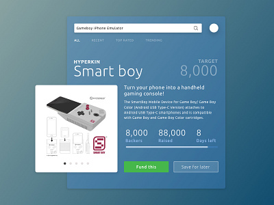 Daily UI #032 - Crowdfund Campaign 032 card dailyui gameboy ios modal portfolio ui user ux