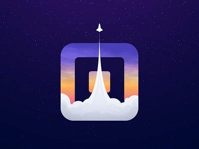 Goodnight Square, New Adventures Ahead illustration rocket launch space sunset vector