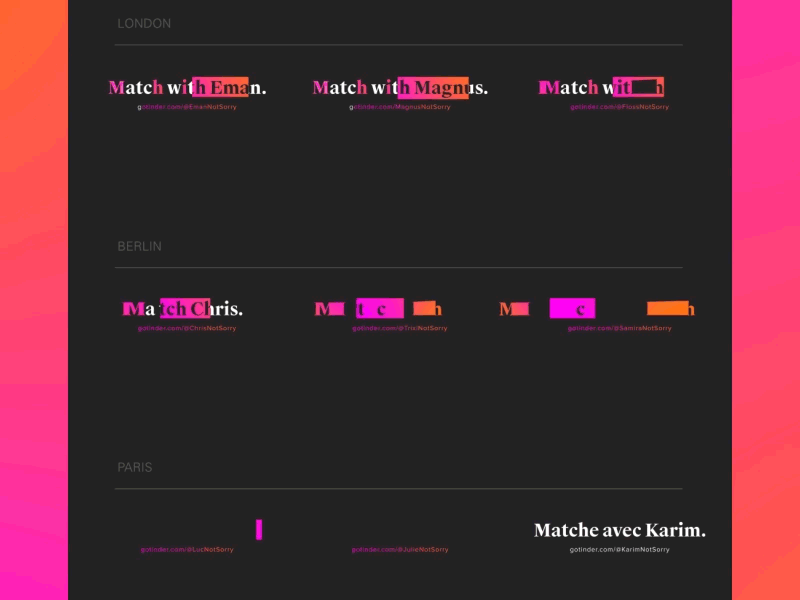 title design for tinder. kinetic kinetic type kinetictype kinetictypography match motion design motion graphic motion graphics tinder title animation title design title sequence typography