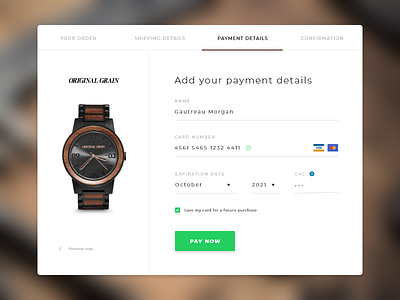 Daily UI 002 - Credit Card Checkout app brown checkout credit card credit card checkout credit card form credit card payment dailyui dailyui 002 design grain original original grain payment payment app payment form ui watch web wood