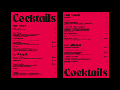 The Love Inn Cocktail Menu 2d adobe branding collateral design food graphic graphic design identity illustrator inn layout menu photoshop print pub red restaurant type typography