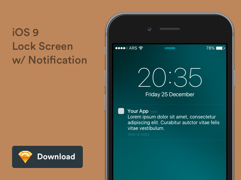 iOS 9 Lock Screen with Notification Freebie by Ars Futura on Dribbble