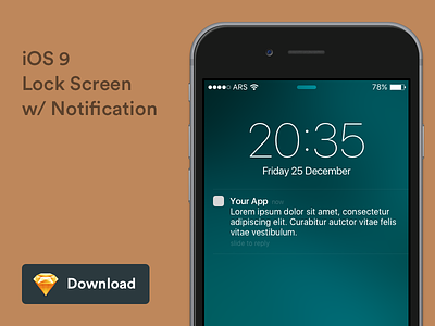 iOS 9 Lock Screen with Notification - Freebie download freebie ios lockscreen notification sketch