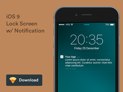 iOS 9 Lock Screen with Notification - Freebie