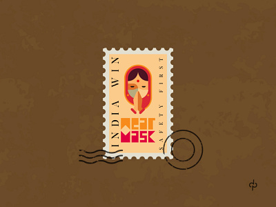 INDIA Win against Covid 19 art branding corona covid design graphic graphics illustration india logo logo stamp mask namaste please postage safety symbol traditional vector wear