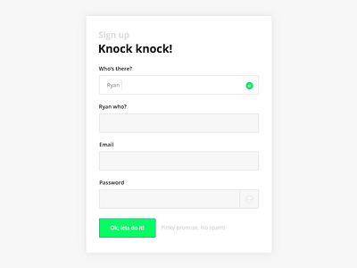 Knock Knock Signup button email form knock page password register signup subscribe