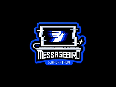 MessageBird Hackathon 2019 3d letters bird blue computer custom font glitch hack hackathon hacker keyboard logo logotype messagebird nba outline pc pixel sticker telecom