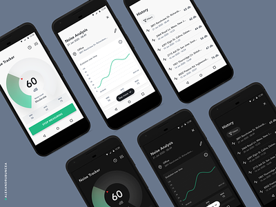 Noise Tracker android app clean dark mode design figma flat material mobile noise tracker product design ui ux