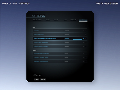 Daily UI :: 007 :: Settings cod daily ui fps gaming settings video game