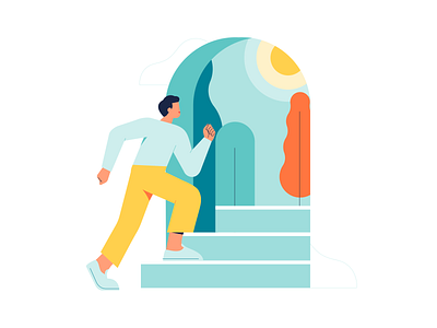 Into Mindshine adventure another world clouds colorful dimension door enter flat design illustration mental health mental health awareness mentalhealth open door stairs