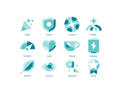 Positive Emotions balanced confident content cool emotions energized excited flat design focused happy icons illustration loved mental mentalhealth motivated proud relaxed relieved trusting