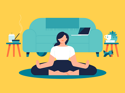 Working moms and meditation break busy woman flat design girl illustration living room meditacion meditation mentalhealth mom mother mother meditation work from home working mom zen