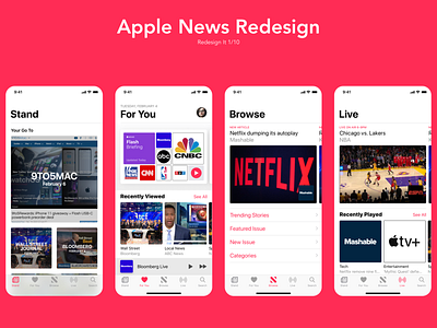 Apple News app branding clean design flat ios mobile redesign typography ui ux