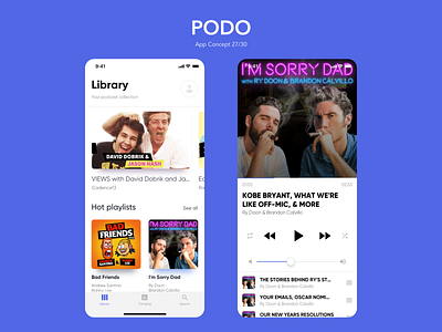 PODO app branding clean design flat ios mobile podcast typography ui ux