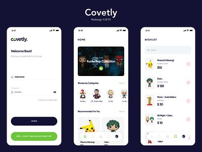 Covetly app branding clean collectable design flat ios mobile typography ui ux