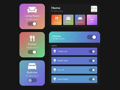 Philips Hue (iOS Widgets Concepts) [2/365] app clean design designer development lights mobile philips ui uiux ux widget widgets