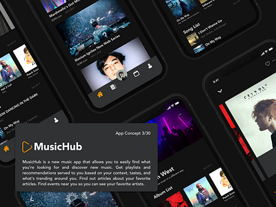 MusicHub app branding clean design flat icon illustration ios logo mobile music music album musichub typography ui ux