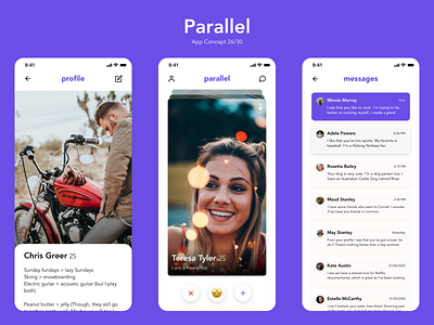Parallel app branding clean dating app design flat ios mobile typography ui ux