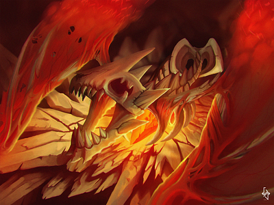 Bone Dragon bone creature digital art digital painting dragon fantasy fire ilustration