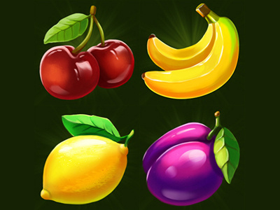 All banana cherry fruits icons lemon plum slots
