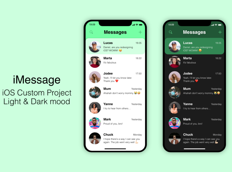 iOS iMessage chat mockup by Daniel Curcione on Dribbble