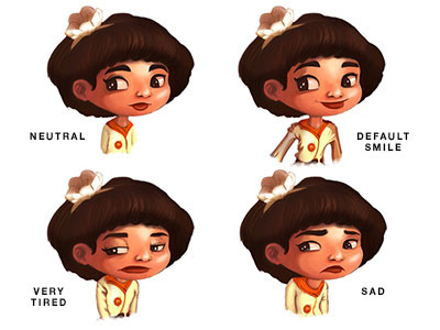 Expression 1/4 Sheet amelie character design child cute expression girl sad smile tired