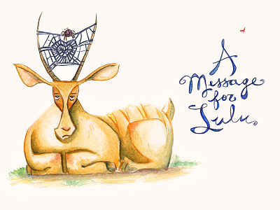 A Message for Lulu antelope character sketch spider watercolor watercolour