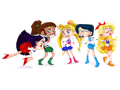 Sailor Moon & Scouts anime character design cute fan art illustration sailor moon