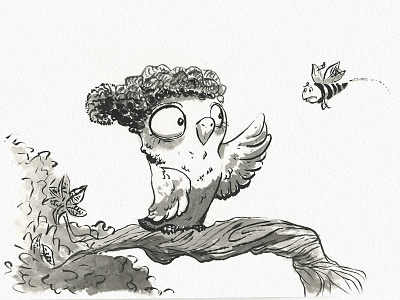 Inktest bee hello illustration ink owl sketchbook test traditional