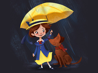 Madeline & Genevieve character design cute dog fanart illustration madeline rain umbrella