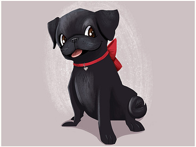 Florence bow commission cute dog illustration pug