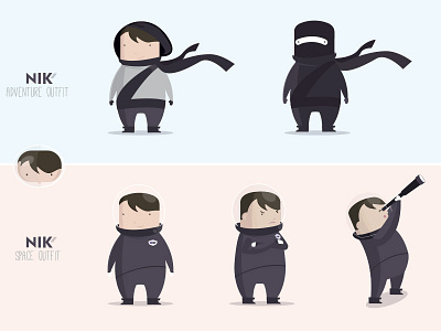 Development of Nik Character Design adventure character design illustration motion space vector