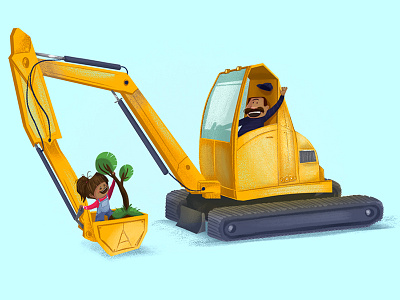 Digger cute digger girl illustration kids man plant tractor tree vehicle