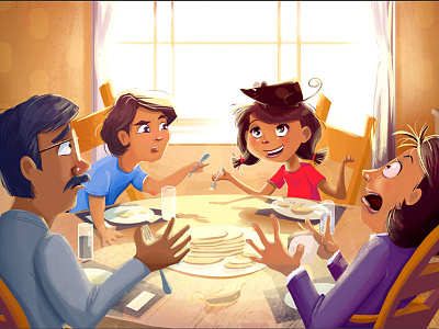 Family Dinner cute dinner family illustration mouse mum pancakes shock