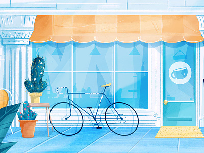 Coffee Stop background bike cactus coffee environment design illustration scene
