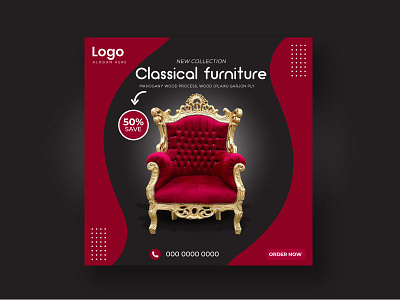 Classic Furniture Social Media Banner Premium banner branding concept cover design geometric house illustration logo marketing social media furniture template vector
