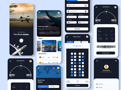 ✈️ Airline & Ticket Booking Mobile App airpline apps branding concept design figma flight booking ios ui kits iso mobile plane template ui uiux