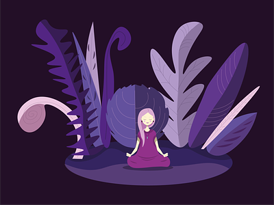 Meditation character design forest girl vector illustration meditation wild girl