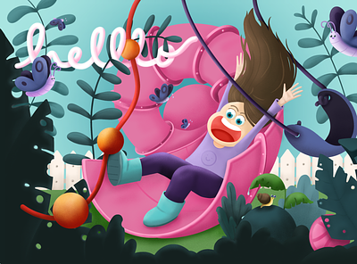 Hello Dribbble! colorful debut design excitement happiness illustration nature plants playful procreate slider swing